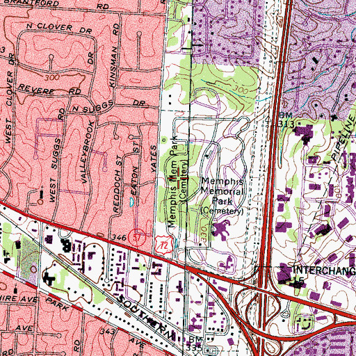 Topographic Map of Memorial Park Funeral Home and Cemetery, TN