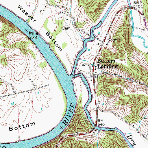 Topographic Map of Mill Creek, TN