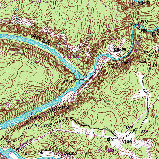Topographic Map of Obed River, TN