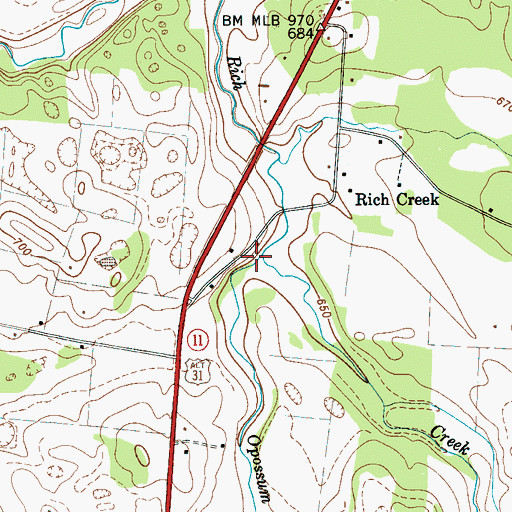 Topographic Map of Opossum Creek, TN
