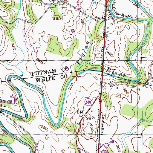 Topographic Map of Pigeon Roost Creek, TN