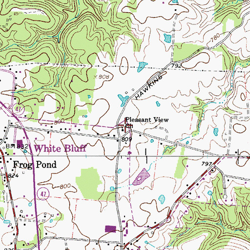 Topographic Map of Pleasant View Church, TN