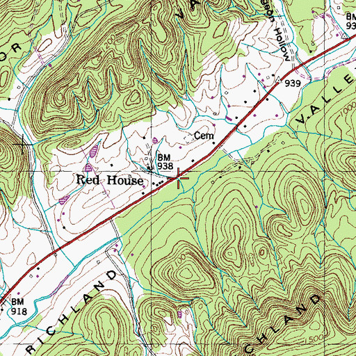 Topographic Map of Red House, TN