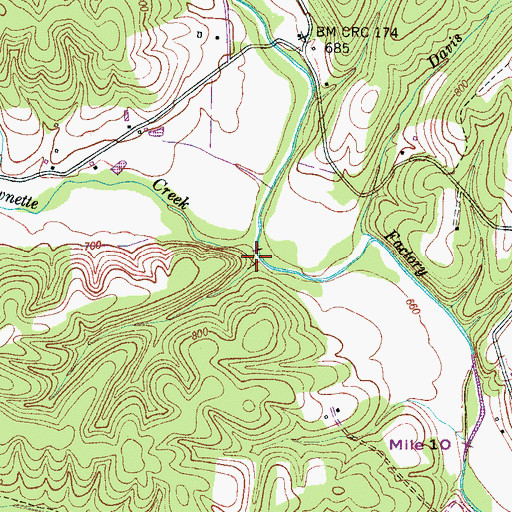 Topographic Map of Shawnette Creek, TN