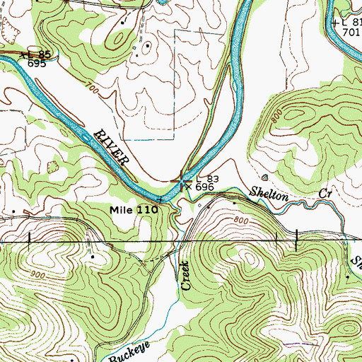 Topographic Map of Shelton Creek, TN