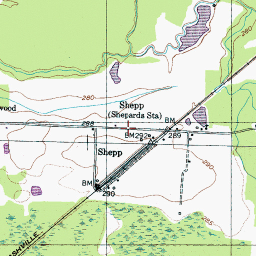 Topographic Map of Shepp, TN