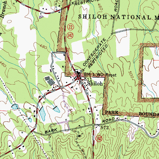 Topographic Map of Shiloh, TN