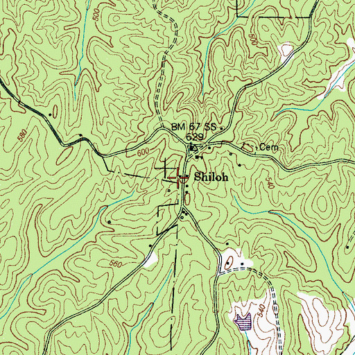 Topographic Map of Shiloh, TN