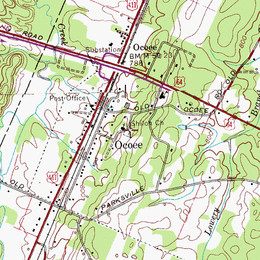 Topographic Map of Shiloh Church, TN