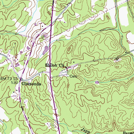 Topographic Map of Shiloh Baptist Church, TN