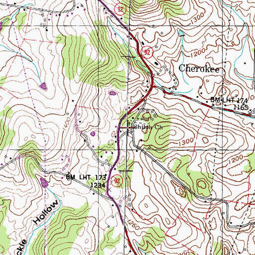 Topographic Map of Shiloh Church, TN