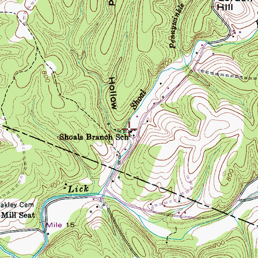 Topographic Map of Shoals Branch School, TN