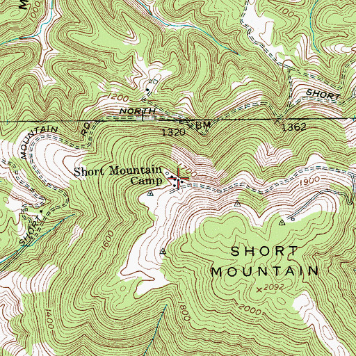 Topographic Map of Short Mountain Camp, TN