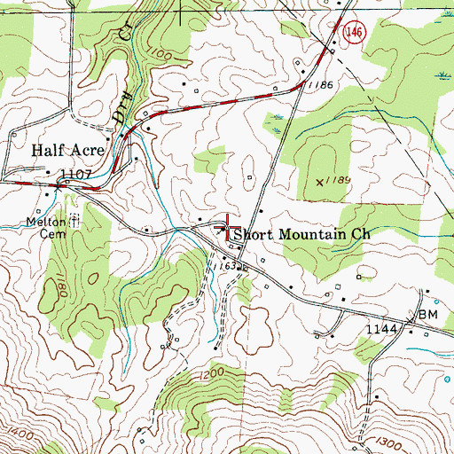 Topographic Map of Short Mountain Church, TN