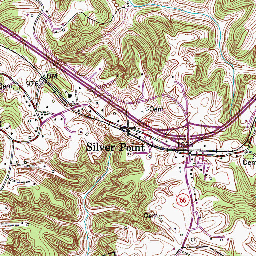 Topographic Map of Silver Point, TN