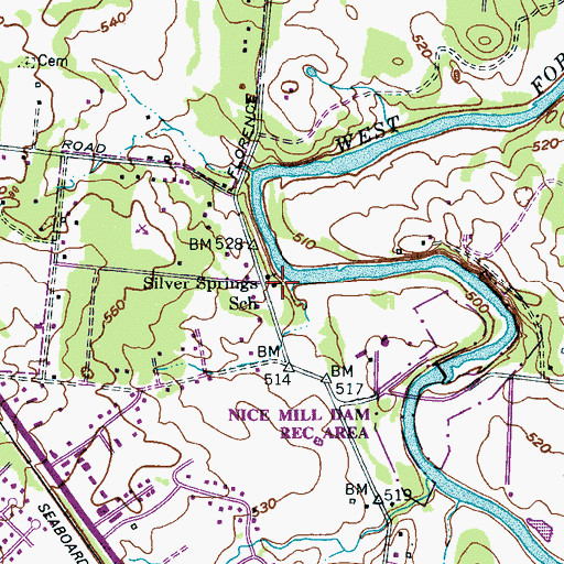 Topographic Map of Silver Springs School, TN