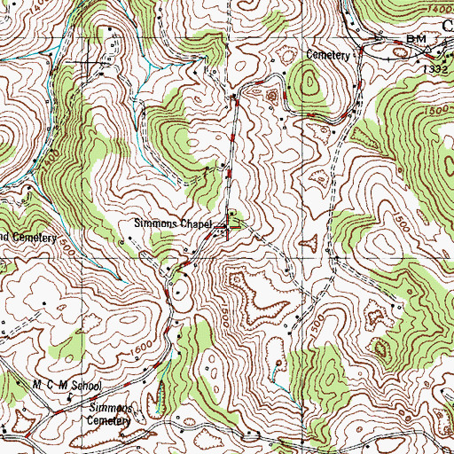 Topographic Map of Simmons Chapel, TN