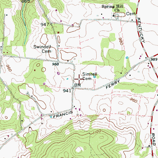 Topographic Map of Simrell Cemetery, TN