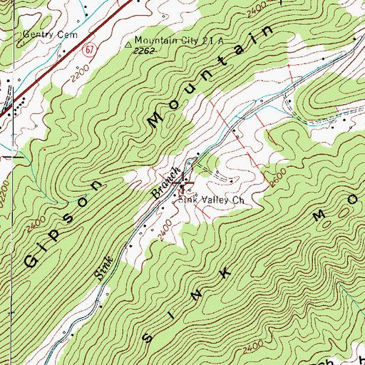Topographic Map of Sink Valley Church, TN