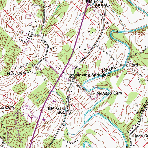 Topographic Map of Sinking Springs United Methodist Church, TN