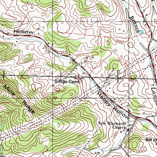 Topographic Map of Sitton Cemetery, TN