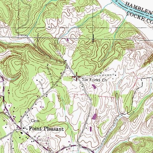 Topographic Map of Six Forks Church, TN