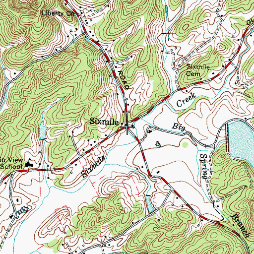 Topographic Map of Sixmile, TN
