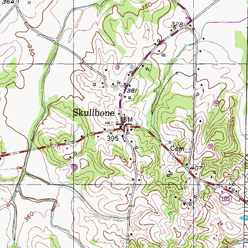 Topographic Map of Skullbone, TN