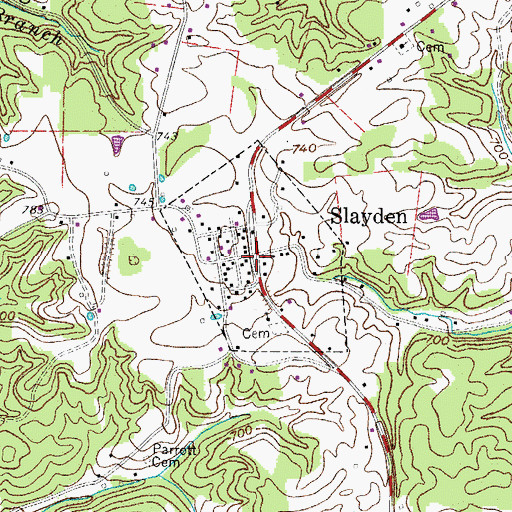 Topographic Map of Slayden, TN
