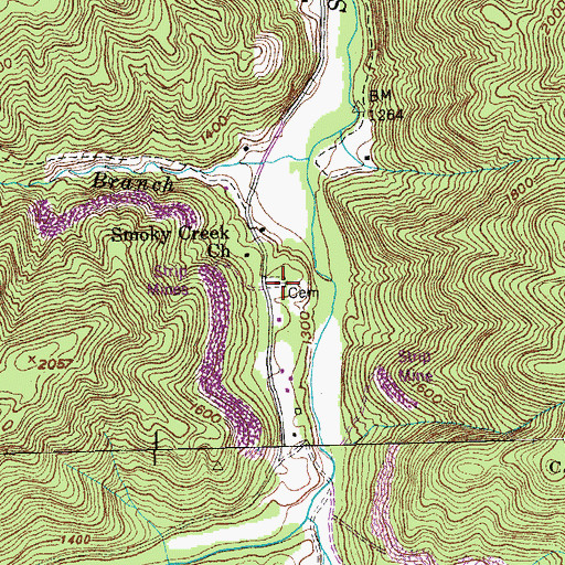 Topographic Map of Smoky Creek Church, TN