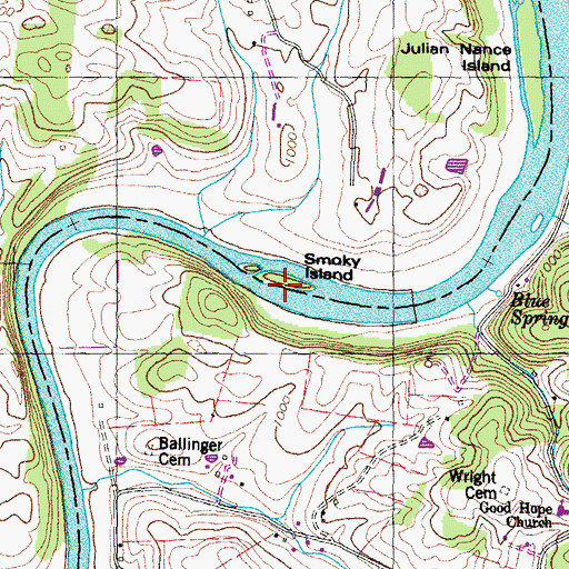 Topographic Map of Smoky Island, TN