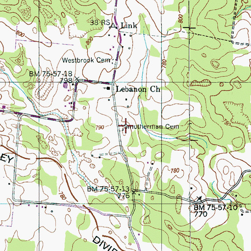 Topographic Map of Smotherman Cemetery, TN