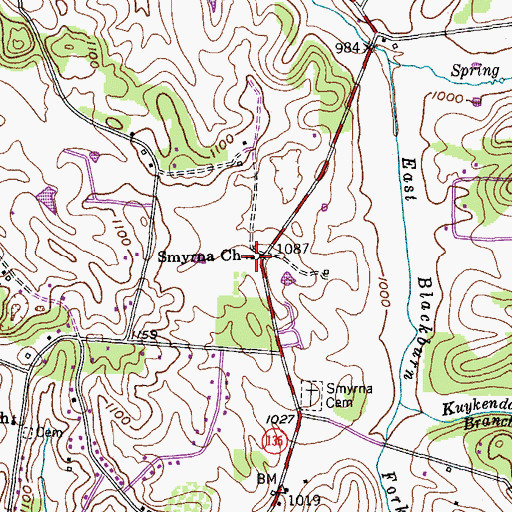 Topographic Map of Smyrna Church, TN