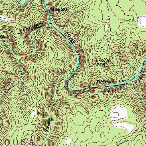 Topographic Map of Snakeden Creek, TN