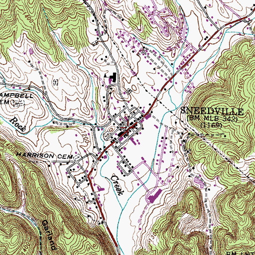 Topographic Map of Sneedville, TN