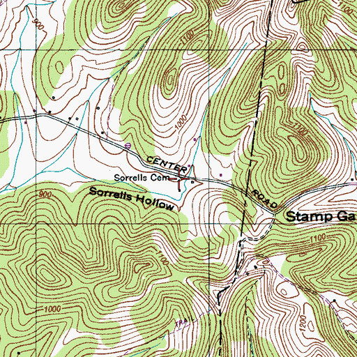 Topographic Map of Sorrells Cemetery, TN