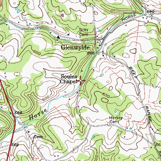Topographic Map of Soules Chapel, TN