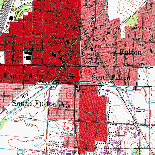 Topographic Map of South Fulton, TN