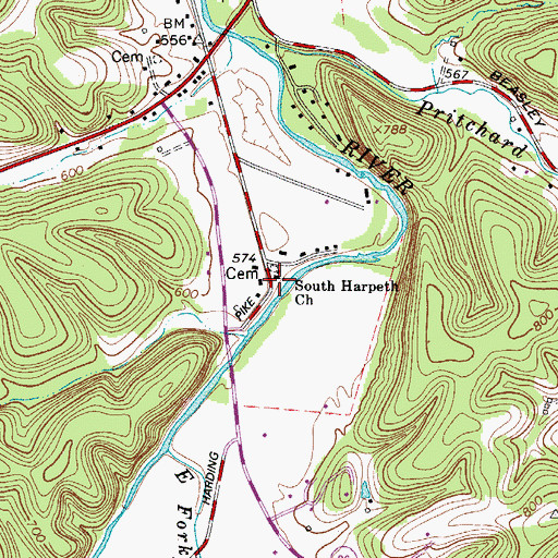 Topographic Map of South Harpeth Church, TN