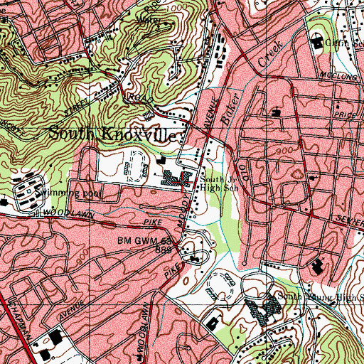 Topographic Map of South Junior High School, TN