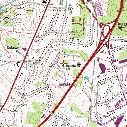 Topographic Map of Southern Church, TN