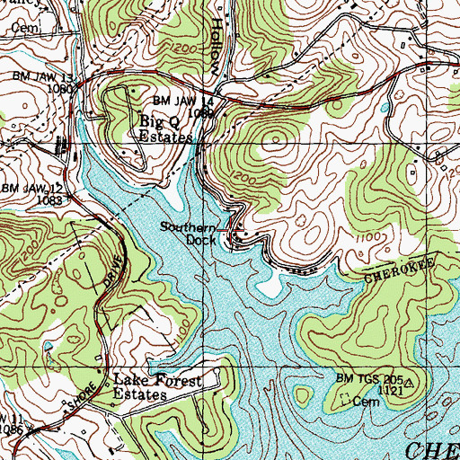 Topographic Map of Southern Dock, TN
