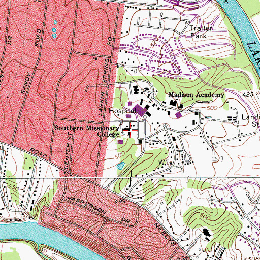 Topographic Map of Southern Missionary College, TN