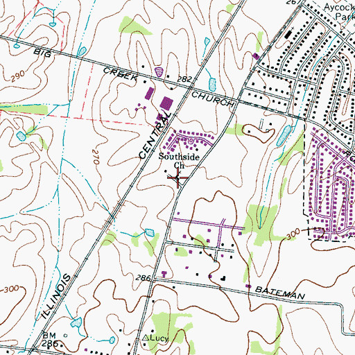 Topographic Map of Southside Church, TN