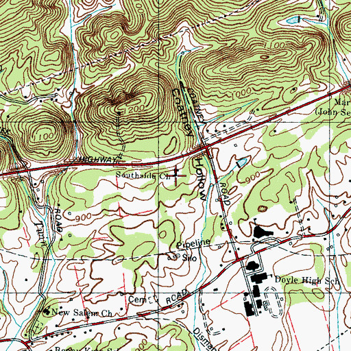 Topographic Map of Southside Church, TN
