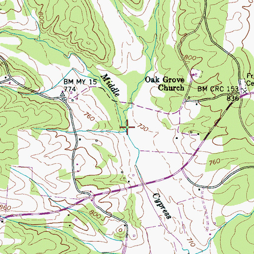 Topographic Map of Spain Branch, TN