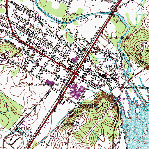 Topographic Map of Spring City, TN