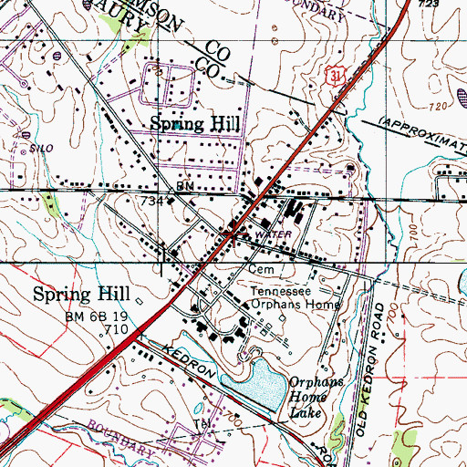 Topographic Map of Spring Hill, TN