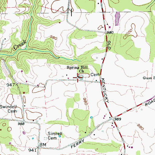 Topographic Map of Spring Hill Baptist Church, TN