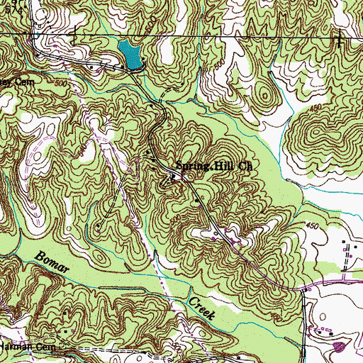 Topographic Map of Springhill Baptist Church, TN